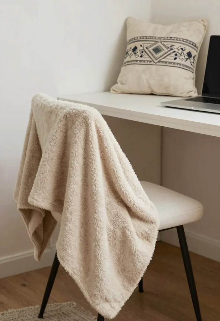 12 College Dorm Desk Ideas That Feel Personal and Cozy 4. Cozy Throw Blankets and Pillows 0