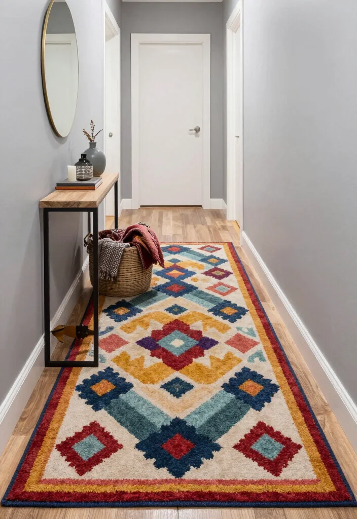 12 Colourful Hallway Ideas That Feel Playful Not Loud 5. Cheerful Rugs 0