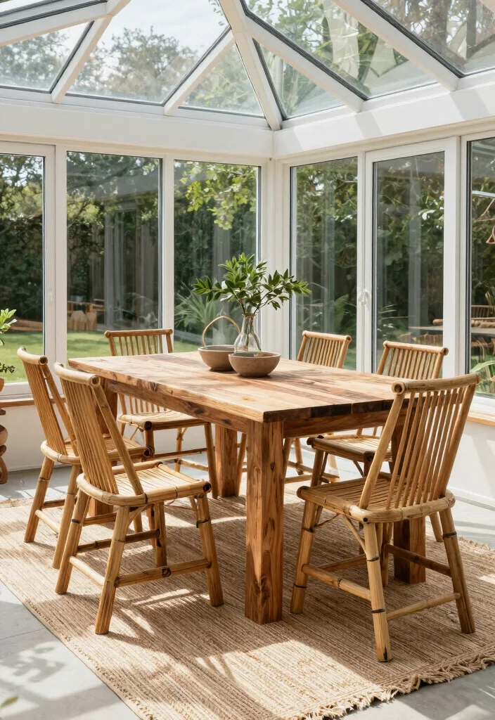 12 Conservatory Dining Room Ideas Filled with Natural Light 39 12 Conservatory Dining Room Ideas Filled with Natural Light 9. Sustainable Furniture Choices 0