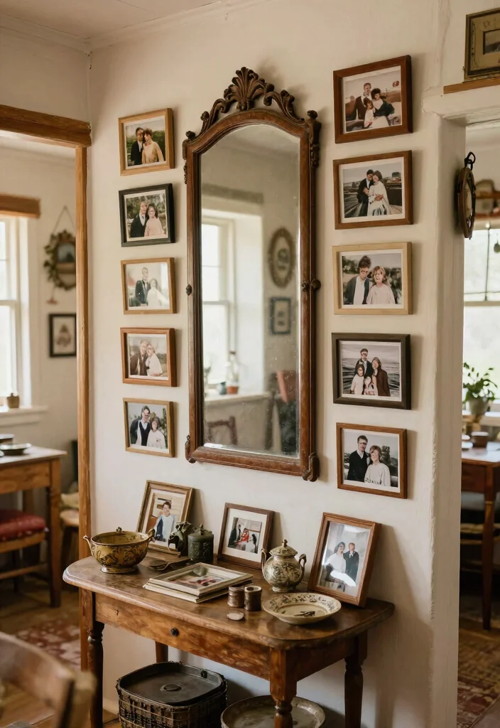 12 Cottage Hallway Ideas with Cozy Vintage Charm 12. Personal Touches with Family Heirlooms 0