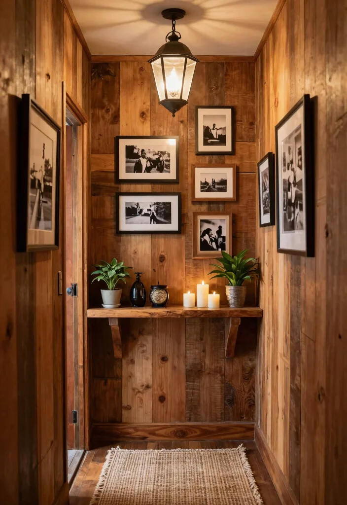12 Cottage Hallway Ideas with Cozy Vintage Charm 3. Reclaimed Wood Walls 0