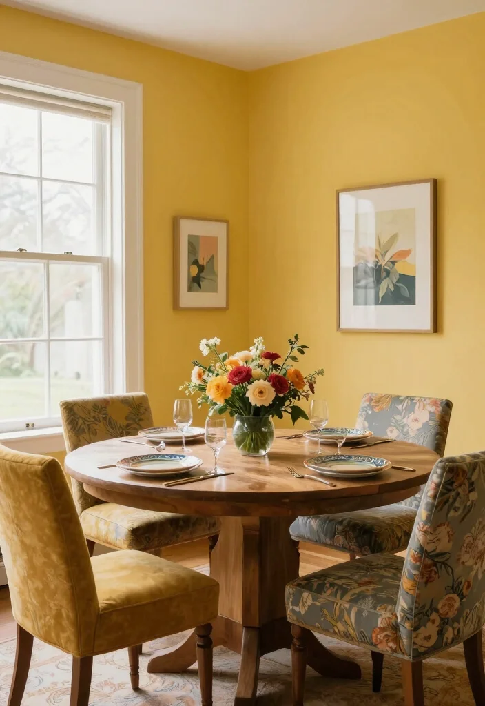 12 Dining Room Color Ideas for Warm Balanced Interiors 12 12 Dining Room Color Ideas for Warm Balanced Interiors 2. Soft Mustard Yellow 0