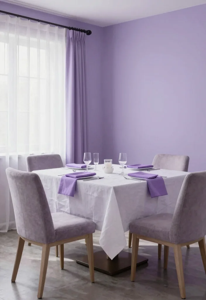 12 Dining Room Color Ideas for Warm Balanced Interiors 27 12 Dining Room Color Ideas for Warm Balanced Interiors 7. Soft Lavender 0