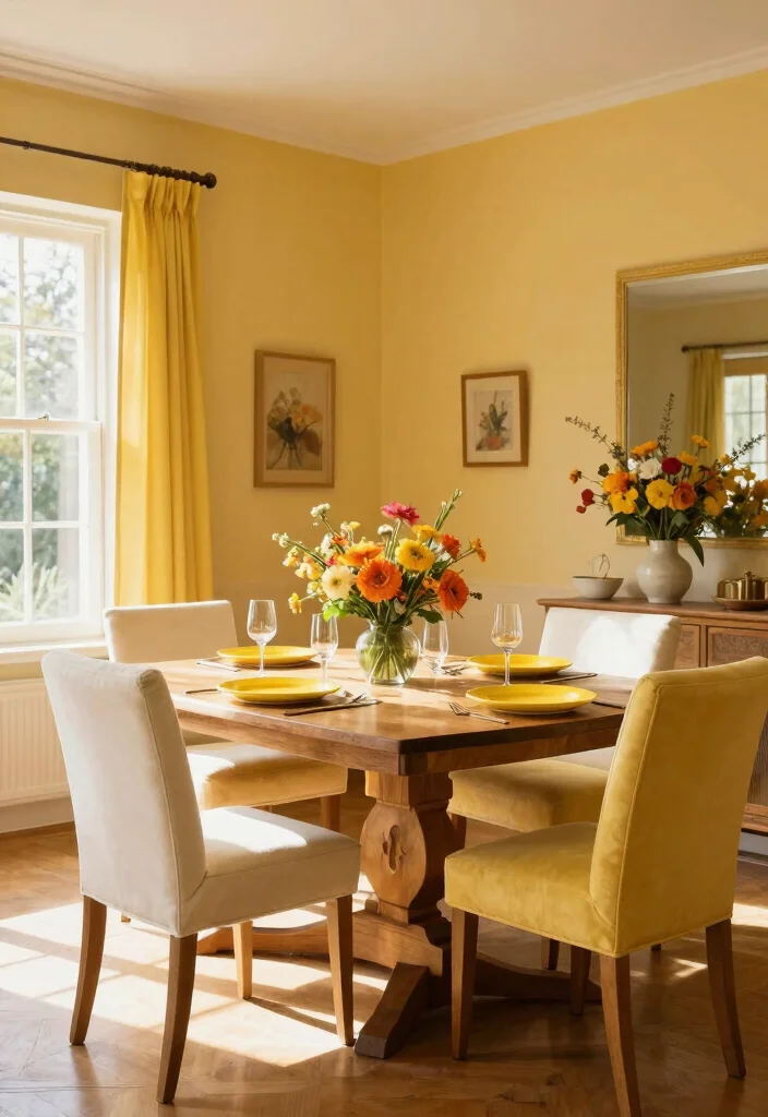 12 Dining Room Color Ideas for Warm Balanced Interiors 38 12 Dining Room Color Ideas for Warm Balanced Interiors 8. Golden Yellow 0