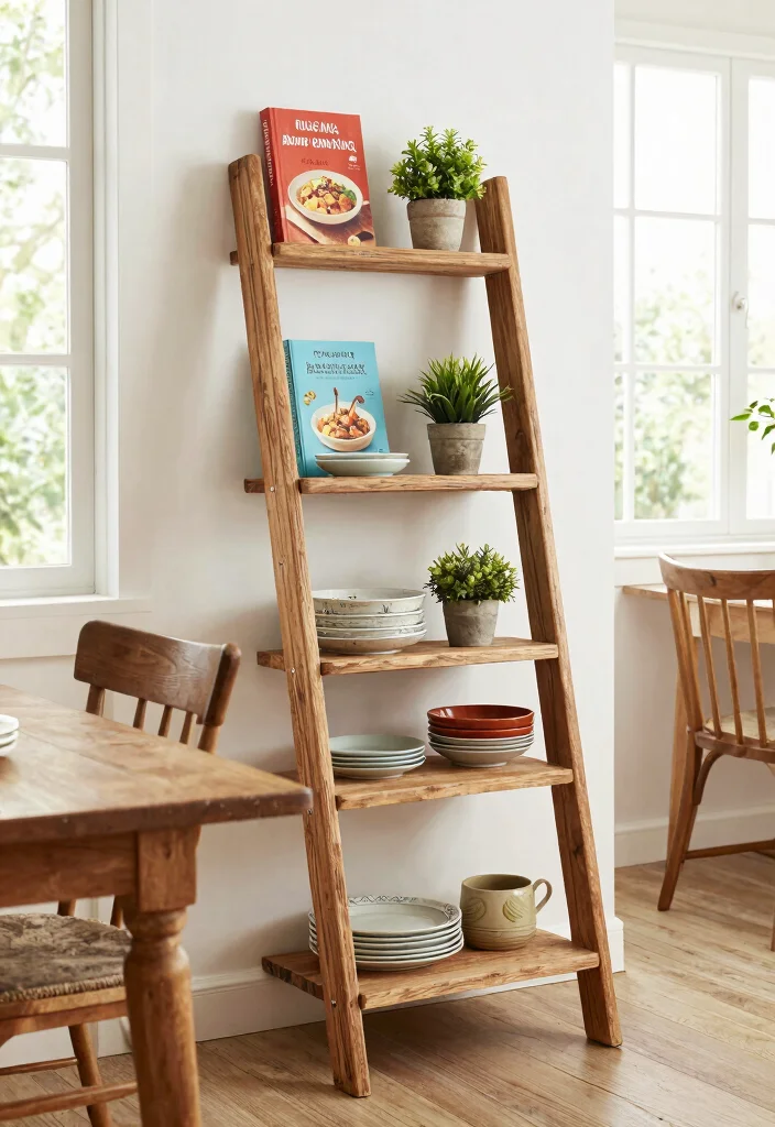 12 Dining Room Shelving Ideas for Storage and Display 1. Ladder Shelves for Vertical Storage 0