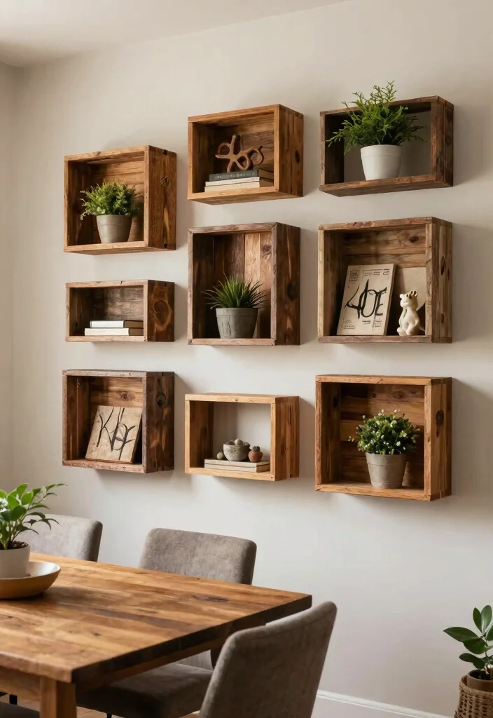 12 Dining Room Shelving Ideas for Storage and Display 3. Rustic Box Shelves 0