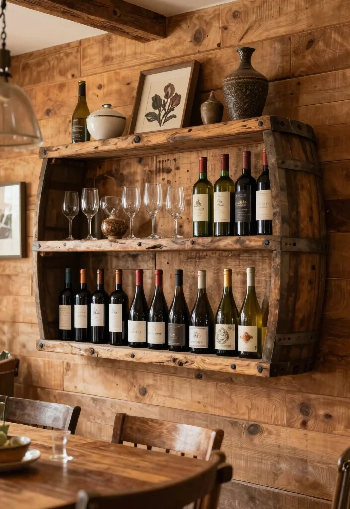 12 Dining Room Shelving Ideas for Storage and Display 9. Rustic Barrel Shelves 0