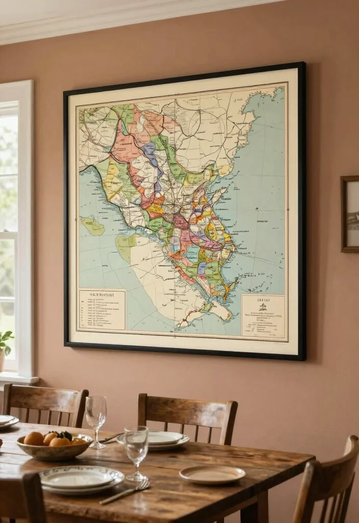 12 Dining Room Wall Art Ideas for Visual Interest 12. Vintage Map Art 0