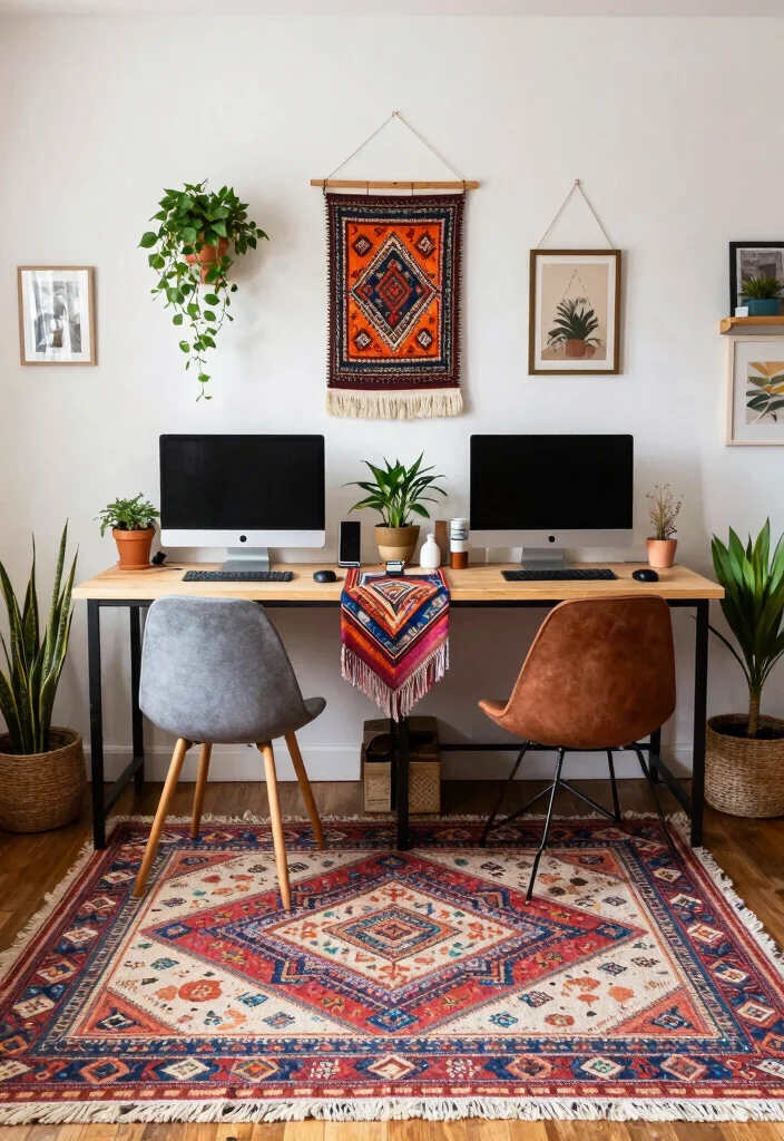 12 Double Desk Ideas for Shared Workspaces at Home 40 12 Double Desk Ideas for Shared Workspaces at Home 10. Bohemian Inspired Shared Desk 0