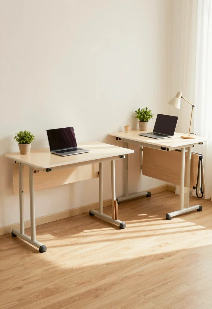12 Double Desk Ideas for Shared Workspaces at Home 12 12 Double Desk Ideas for Shared Workspaces at Home 2. Folding Desks for Flexibility 0