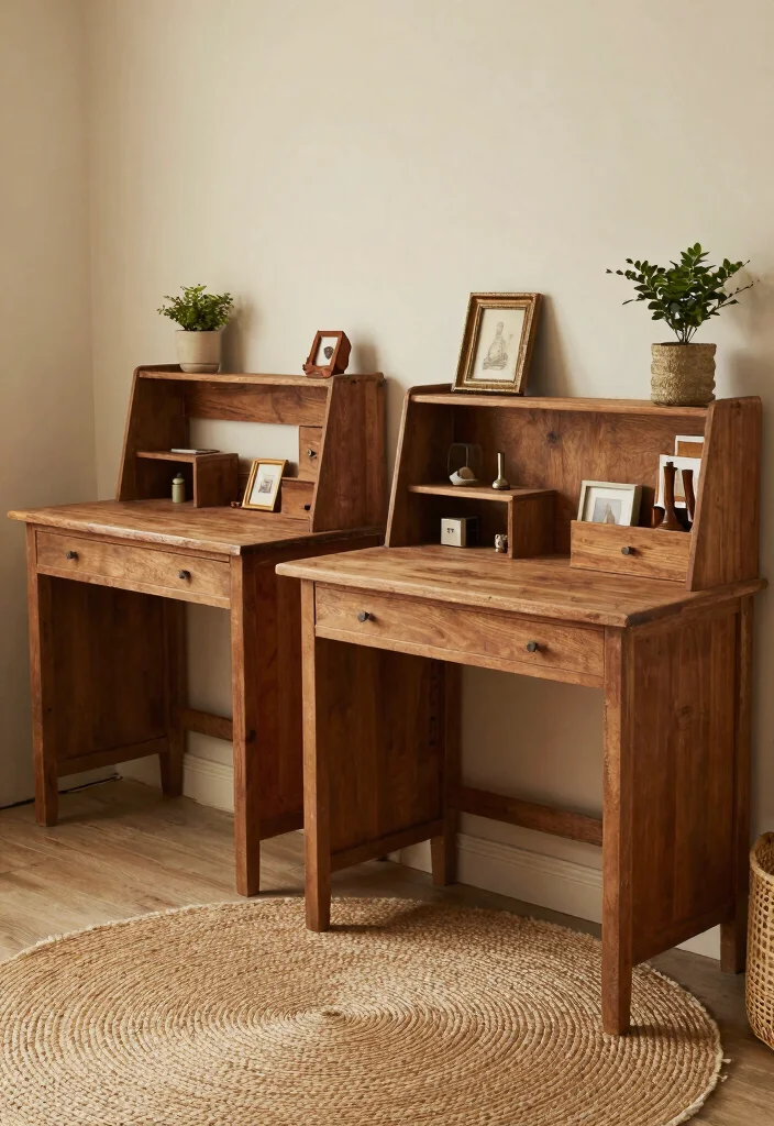 12 Double Desk Ideas for Shared Workspaces at Home 16 12 Double Desk Ideas for Shared Workspaces at Home 6. Rustic Charm with Wood Desks 0