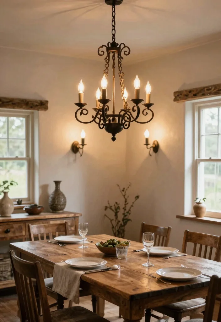 12 Farmhouse Dining Room Ideas with Warm Rustic Charm 26 12 Farmhouse Dining Room Ideas with Warm Rustic Charm 6. Rustic Lighting Fixtures 0