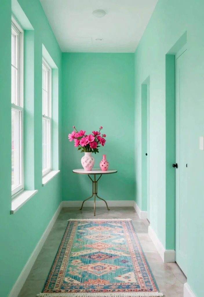 12 Hallway Color Ideas That Instantly Refresh the Space 14 12 Hallway Color Ideas That Instantly Refresh the Space 4. Fresh Mint Green for a Splash of Color 0