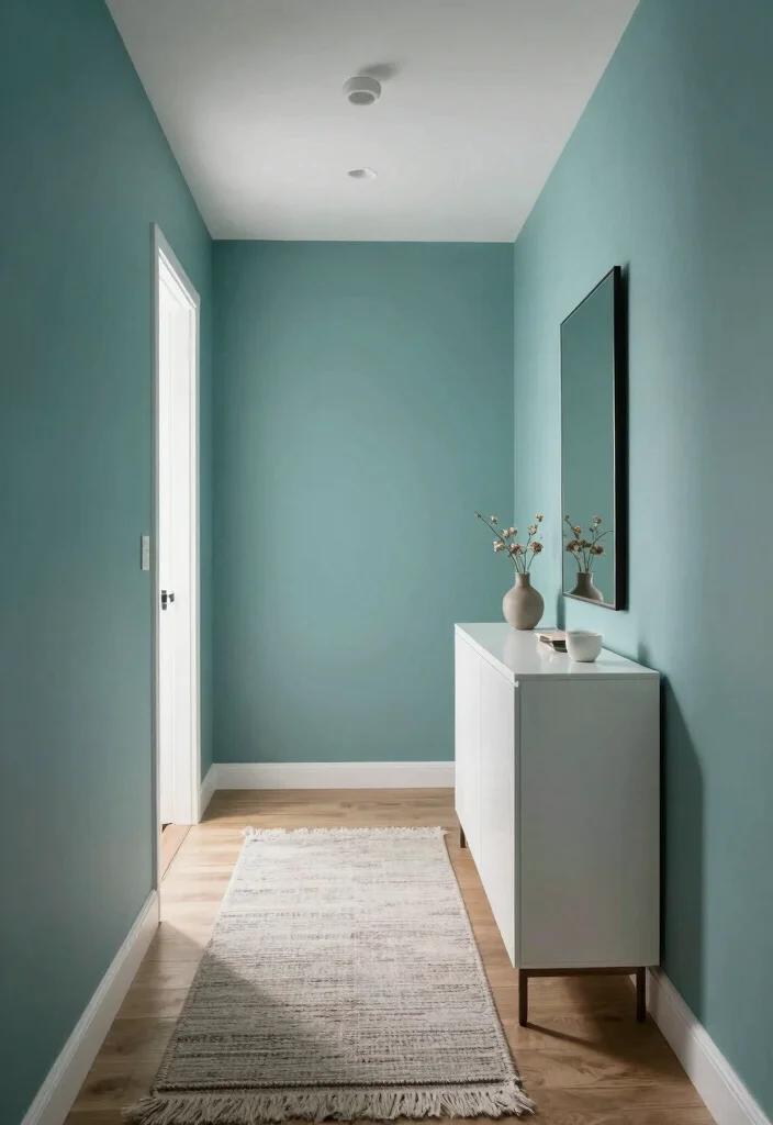 12 Hallway Color Ideas That Instantly Refresh the Space 27 12 Hallway Color Ideas That Instantly Refresh the Space 7. Cool Teal for a Serene Atmosphere 0