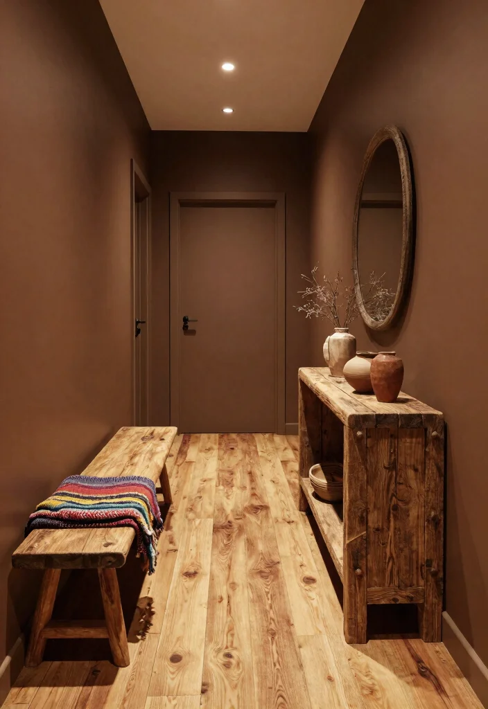 12 Hallway Color Ideas That Instantly Refresh the Space 38 12 Hallway Color Ideas That Instantly Refresh the Space 8. Rustic Brown for a Cozy Retreat 0