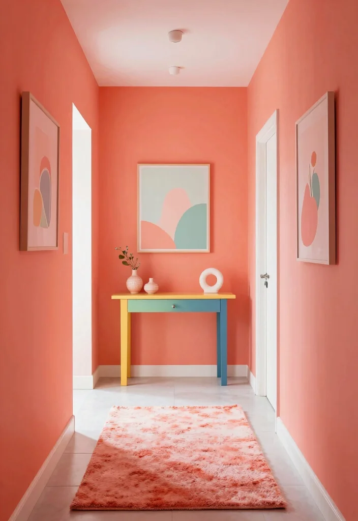 12 Hallway Color Ideas That Instantly Refresh the Space 49 12 Hallway Color Ideas That Instantly Refresh the Space 9. Playful Coral for a Fun Touch 0