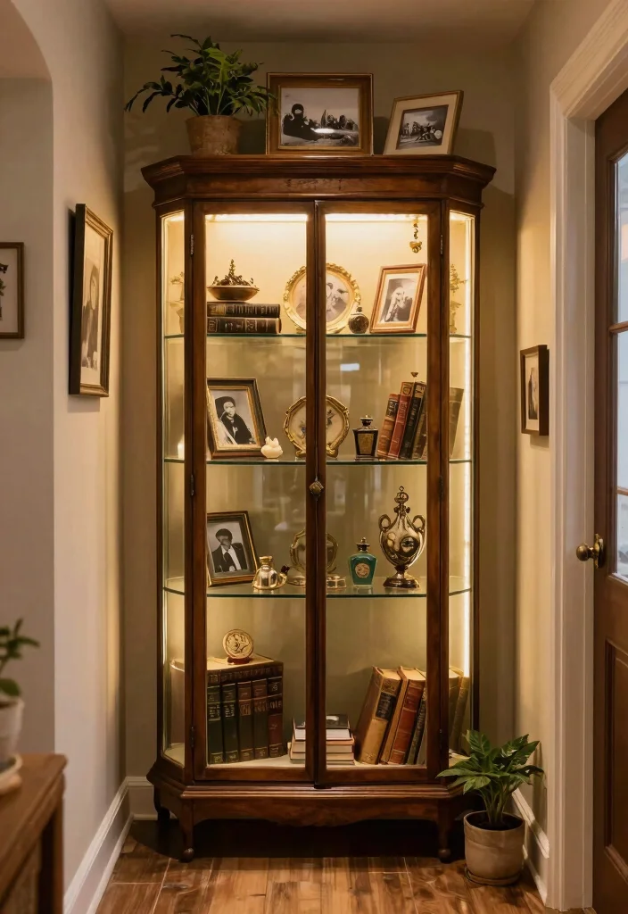 12 Hallway Niche Ideas for Decor and Storage 6. Vintage Curio Cabinet 0