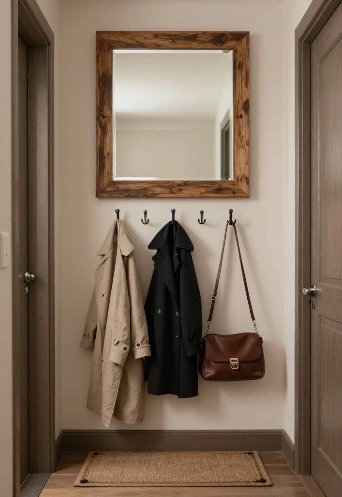 12 Hallway Niche Ideas for Decor and Storage 9. Mirror and Hooks Combo 0