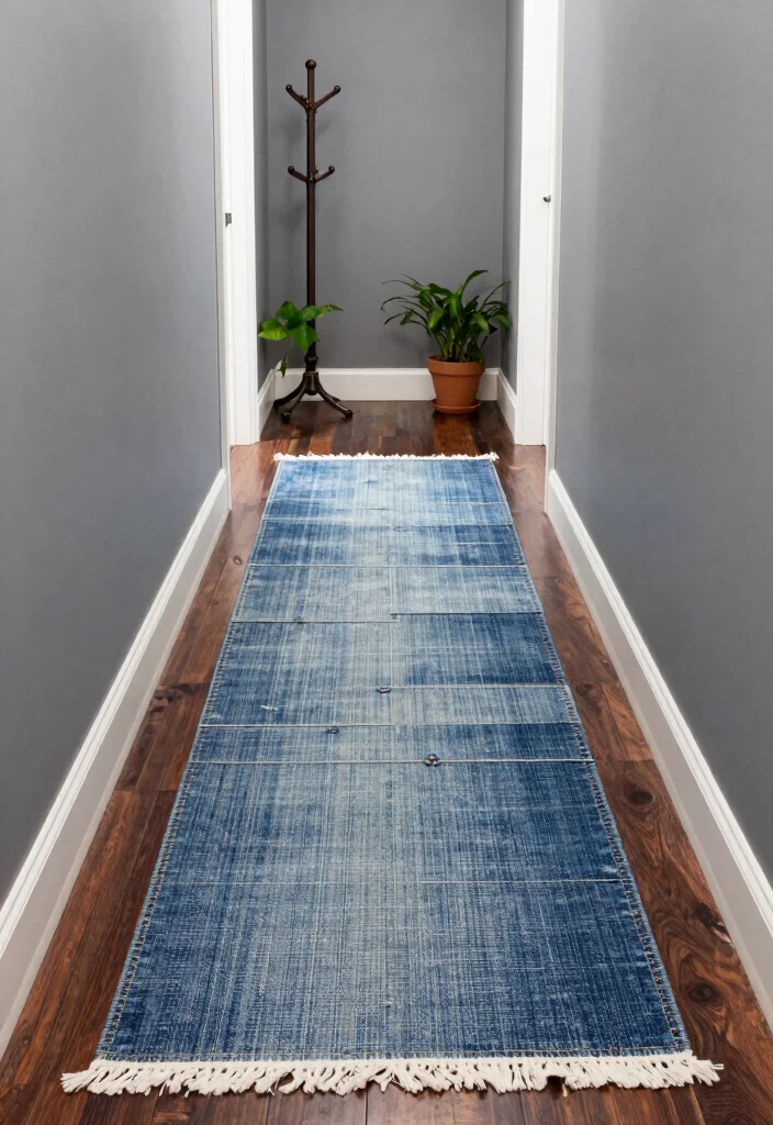 12 Hallway Rug Ideas to Warm Up Long Narrow Spaces 26 12 Hallway Rug Ideas to Warm Up Long Narrow Spaces 6. Upcycled Denim Runners 0