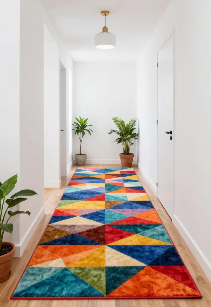 12 Hallway Rug Ideas to Warm Up Long Narrow Spaces 28 12 Hallway Rug Ideas to Warm Up Long Narrow Spaces 8. Colorful Geometric Print Rugs 0