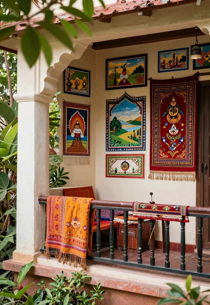 12 Indian Balcony Ideas with Warm Colors and Cultural Touches 60 12 Indian Balcony Ideas with Warm Colors and Cultural Touches 10. Cultural Wall Art 0
