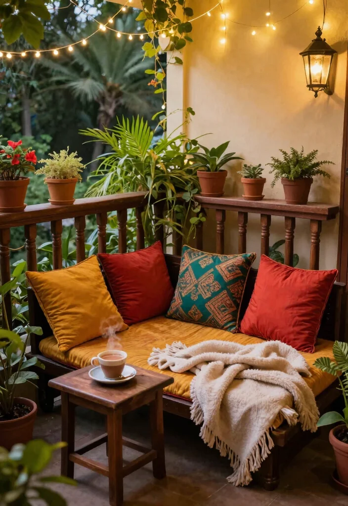 12 Indian Balcony Ideas with Warm Colors and Cultural Touches 2 12 Indian Balcony Ideas with Warm Colors and Cultural Touches 2. Cozy Seating Nooks 0