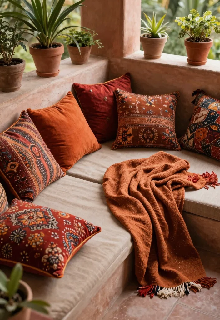 12 Indian Balcony Ideas with Warm Colors and Cultural Touches 14 12 Indian Balcony Ideas with Warm Colors and Cultural Touches 4. Textured Pillows and Throws 0