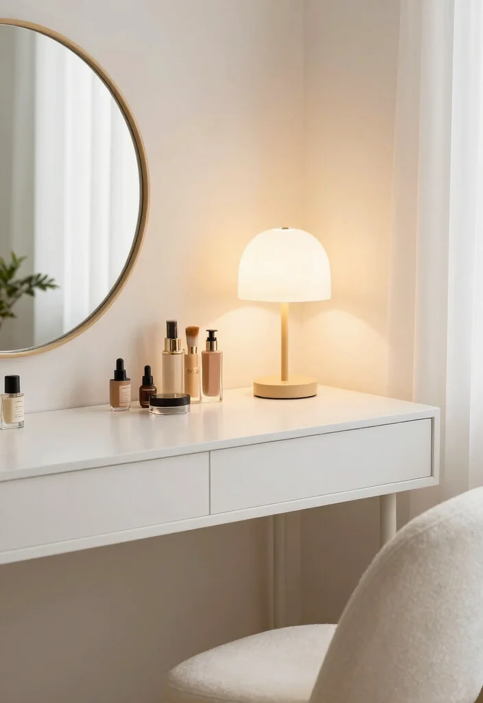 12 Makeup Vanity Table Desk Ideas with Soft Lighting 1 12 Makeup Vanity Table Desk Ideas with Soft Lighting 1. The Classic White Minimalist Desk 0