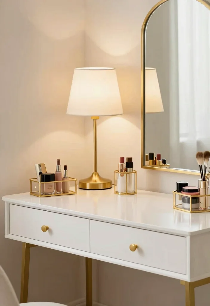 12 Makeup Vanity Table Desk Ideas with Soft Lighting 3 12 Makeup Vanity Table Desk Ideas with Soft Lighting 3. Glamorous Gold Accents 0