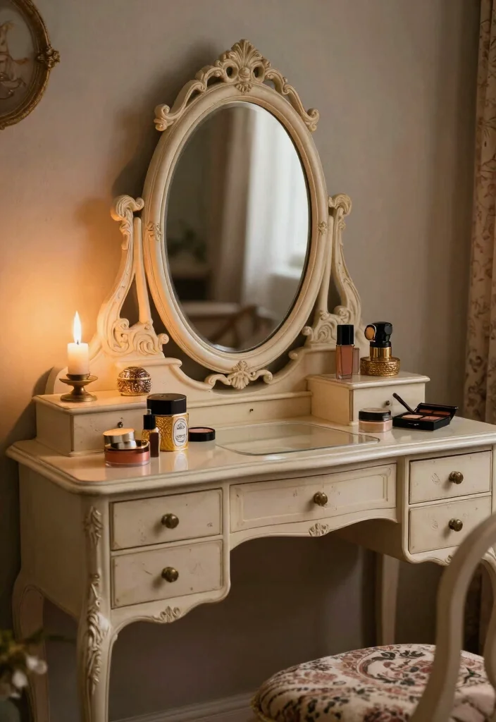 12 Makeup Vanity Table Desk Ideas with Soft Lighting 15 12 Makeup Vanity Table Desk Ideas with Soft Lighting 5. Vintage Finds for Unique Flair 0