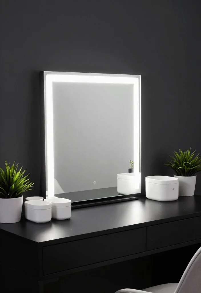 12 Makeup Vanity Table Desk Ideas with Soft Lighting 16 12 Makeup Vanity Table Desk Ideas with Soft Lighting 6. Chic Monochrome Palette 0