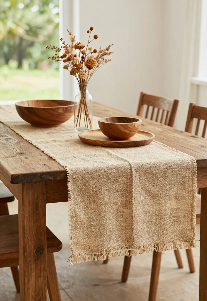12 Modern Dining Room Table Runner Ideas with Clean Lines 2. Natural Fabrics 0