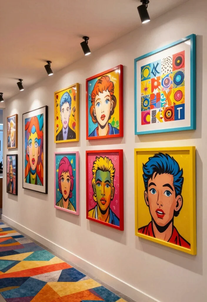 12 Picture Wall Ideas for Hallways with Personality 13 12 Picture Wall Ideas for Hallways with Personality 3. Colorful Pop Art Elements 0