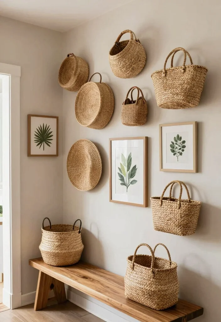 12 Picture Wall Ideas for Hallways with Personality 47 12 Picture Wall Ideas for Hallways with Personality 7. Textured Wall Displays with Woven Baskets 0