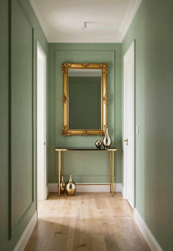 12 Sage Green Hallway Ideas for Calm Natural Color 50 12 Sage Green Hallway Ideas for Calm Natural Color 10. Sage Green and Metallic Accents 0