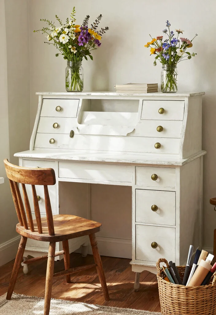 12 Secretary Desk Makeover Ideas with Vintage Character 23 12 Secretary Desk Makeover Ideas with Vintage Character 3. Farmhouse Charm 0