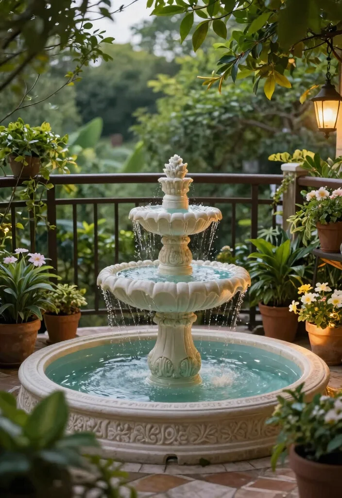 12 Small Cozy Balcony Ideas for Morning Coffee and Slow Evenings 11. Add a Water Feature 0