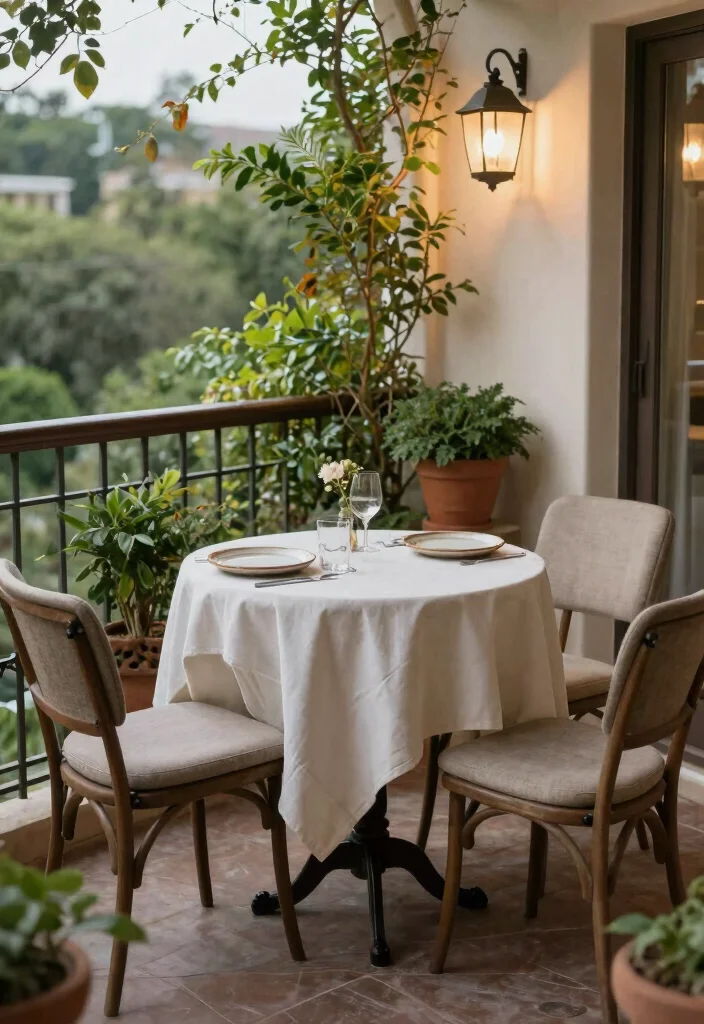 12 Small Cozy Balcony Ideas for Morning Coffee and Slow Evenings 7. Include a Compact Dining Set 0