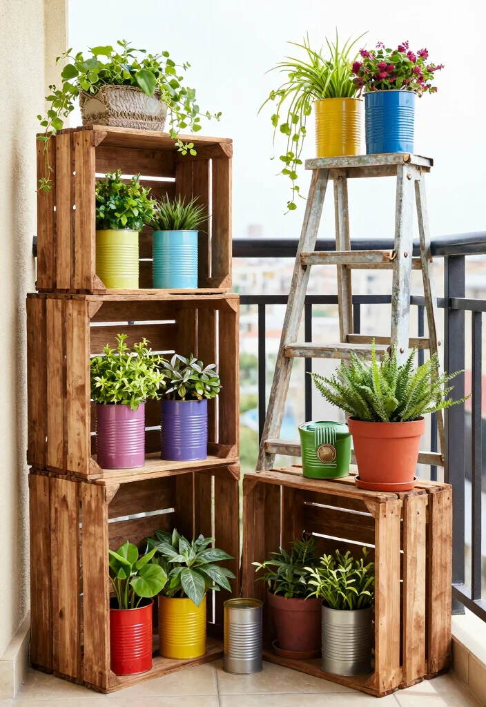 14 Apartment Balcony Plant Ideas for a Fresh Green Look 12. Recycled Garden Decor 0