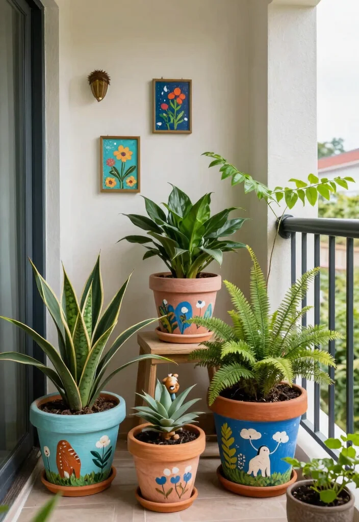 14 Apartment Balcony Plant Ideas for a Fresh Green Look 14. Personal Touch with Art 0