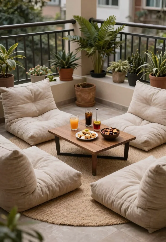 14 Balcony Dining Ideas for Cozy Meals Outdoors 10. Comfortable Lounge Vibes 0