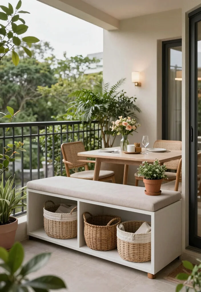 14 Balcony Dining Ideas for Cozy Meals Outdoors 13. Functional Storage Solutions 0