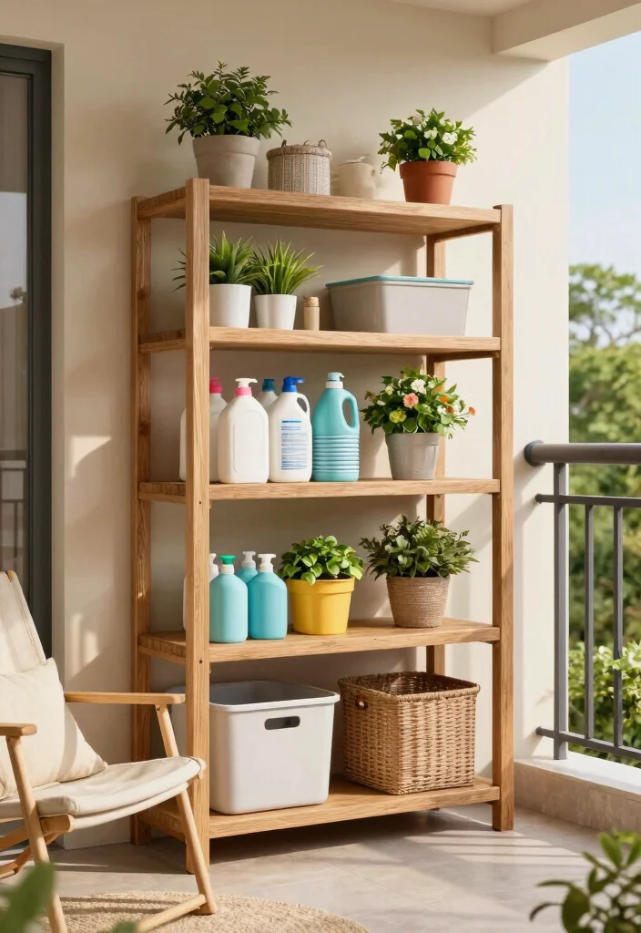 14 Balcony Laundry Ideas That Stay Hidden and Well Organized 11. Outdoor Shelving Unit 0
