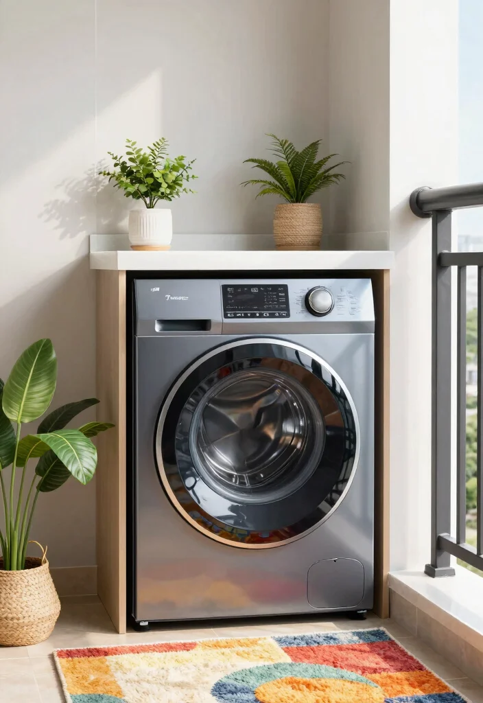 14 Balcony Laundry Ideas That Stay Hidden and Well Organized 14. Compact Washing Machine 0