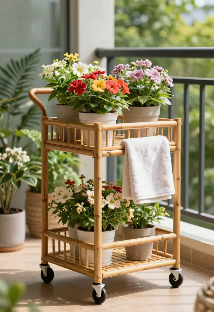 14 Balcony Laundry Ideas That Stay Hidden and Well Organized 2. Rolling Laundry Cart 0
