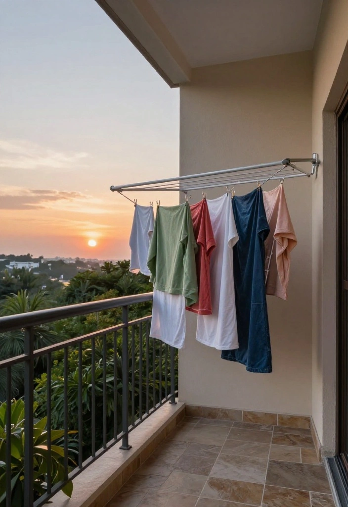 14 Balcony Laundry Ideas That Stay Hidden and Well Organized 3. Retractable Clothesline 0