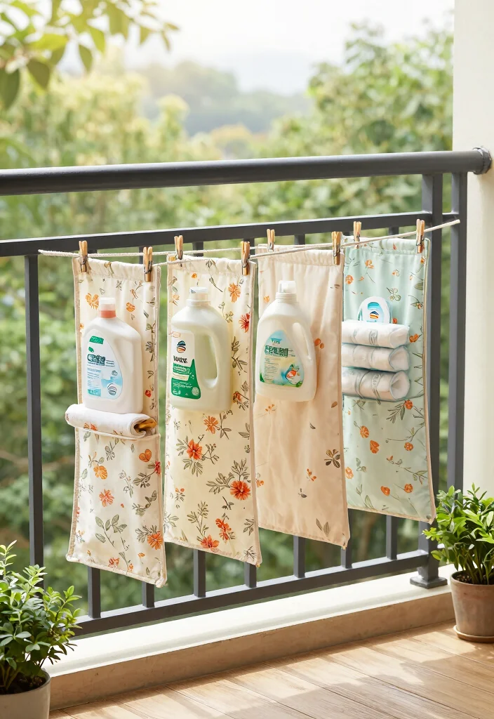 14 Balcony Laundry Ideas That Stay Hidden and Well Organized 4. Stylish Hanging Organizers 0