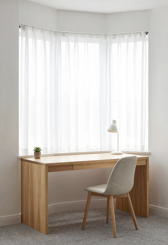 14 Bay Window Desk Ideas for Natural Light Work Zones 1. Minimalist Desk Setup 0
