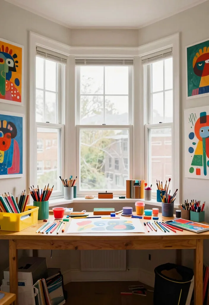 14 Bay Window Desk Ideas for Natural Light Work Zones 11. Artistic Expression 0