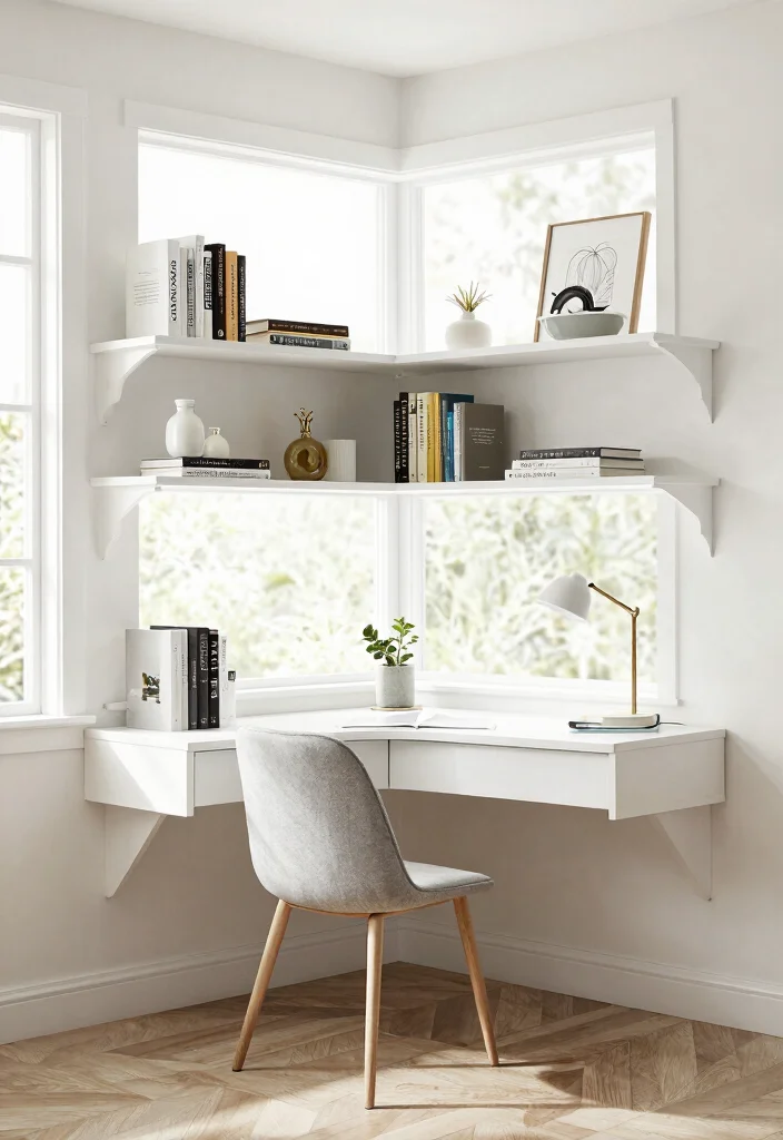 14 Bay Window Desk Ideas for Natural Light Work Zones 12. Stylish Wall Mount Desk 0
